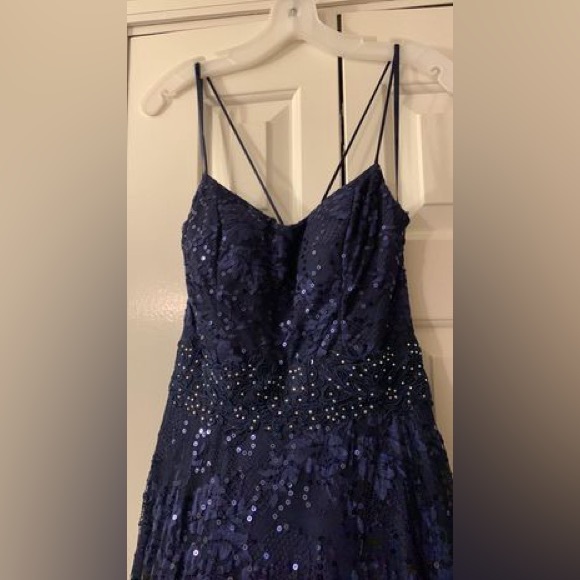 Say Yes To The Prom Dress Navy Blue Sequin Ball Gown Juniors Size 7 - Picture 2 of 4